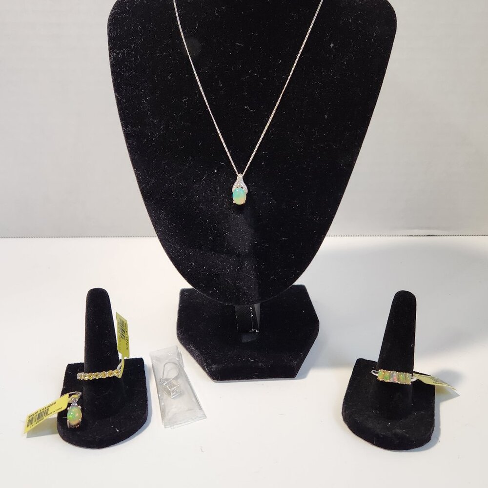 Opal Trio Set Ring Earrings & Pendant in Sterling Silver NICKEL FREE  + Freebie